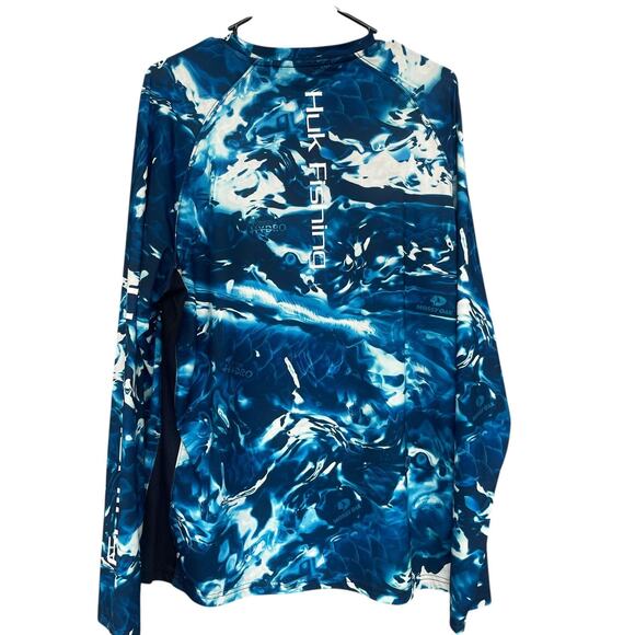 Huk Performance Fishing Shirt Mens Medium Blue Mossy Oak Hydro Long Sleeve UPF - Picture 2 of 10